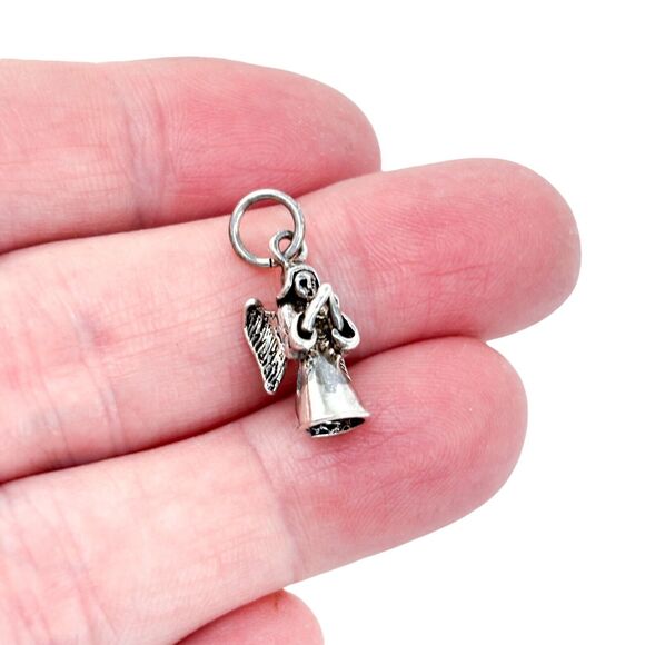 Vintage Sterling Silver 925 Praying Angel Bell Pendant - Picture 1 of 7